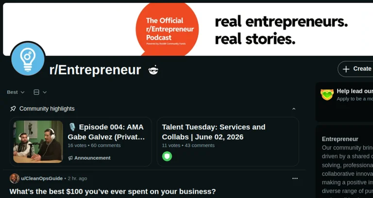 r/entrepreneur subreddit on Reddit