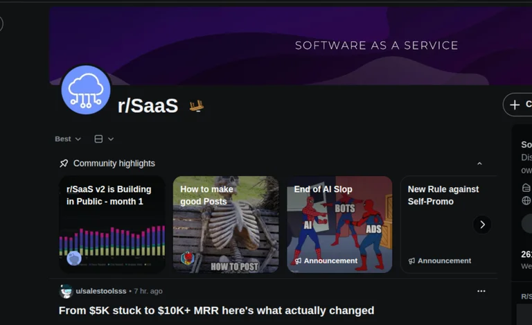 r/SaaS subreddit on Reddit