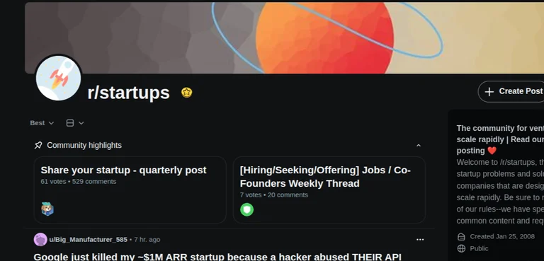 r/startups subreddit on Reddit